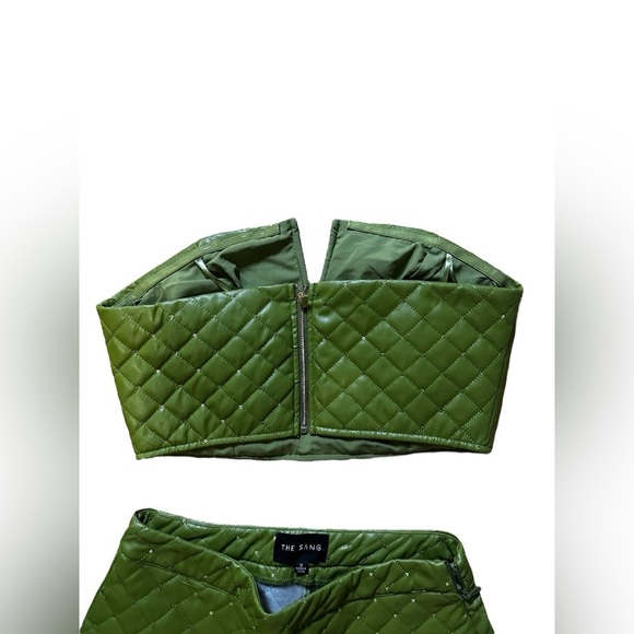 The Quilted Set Olive Sequin Bustier And High Waisted Wide Leg Pants Set Medium - Picture 7 of 15